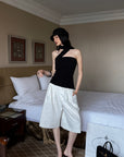 0122stepll Pleated Wide-Leg Capri Pants