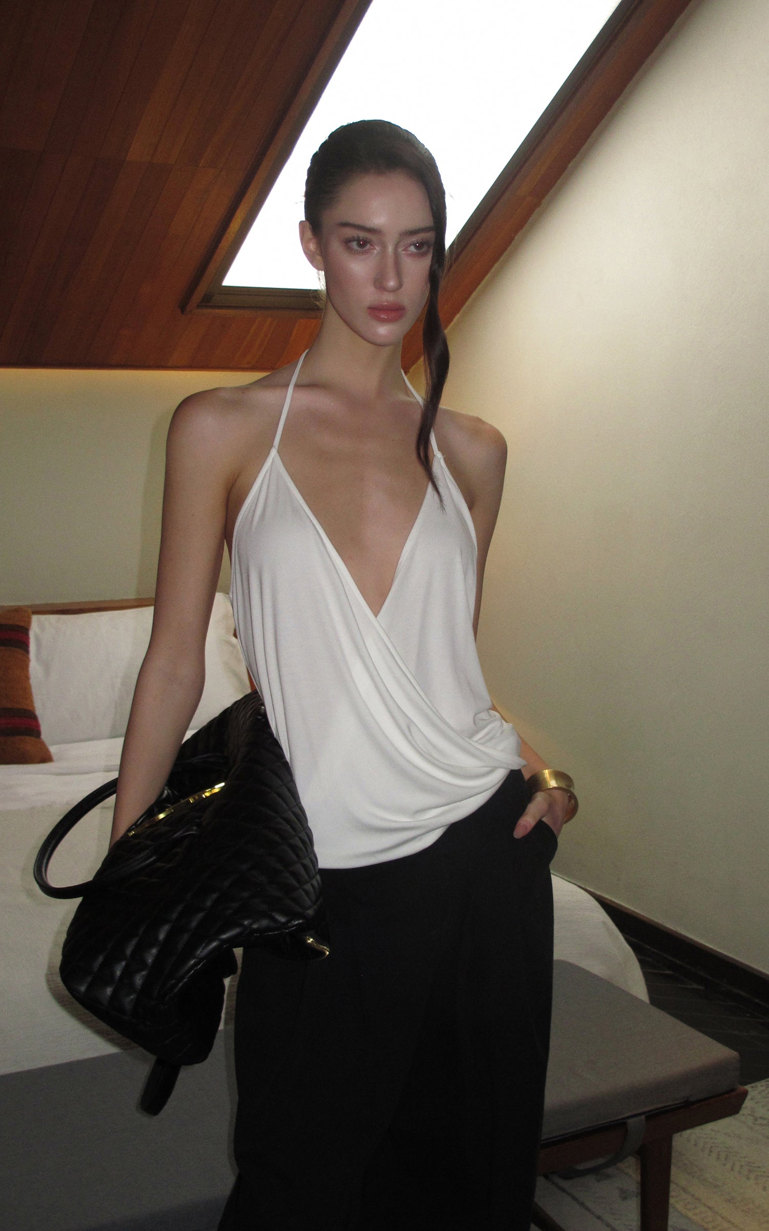 0122stepll Haut halter drapé blanc