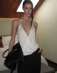 0122stepll Haut halter drapé blanc