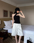 0122stepll Pleated Wide-Leg Capri Pants