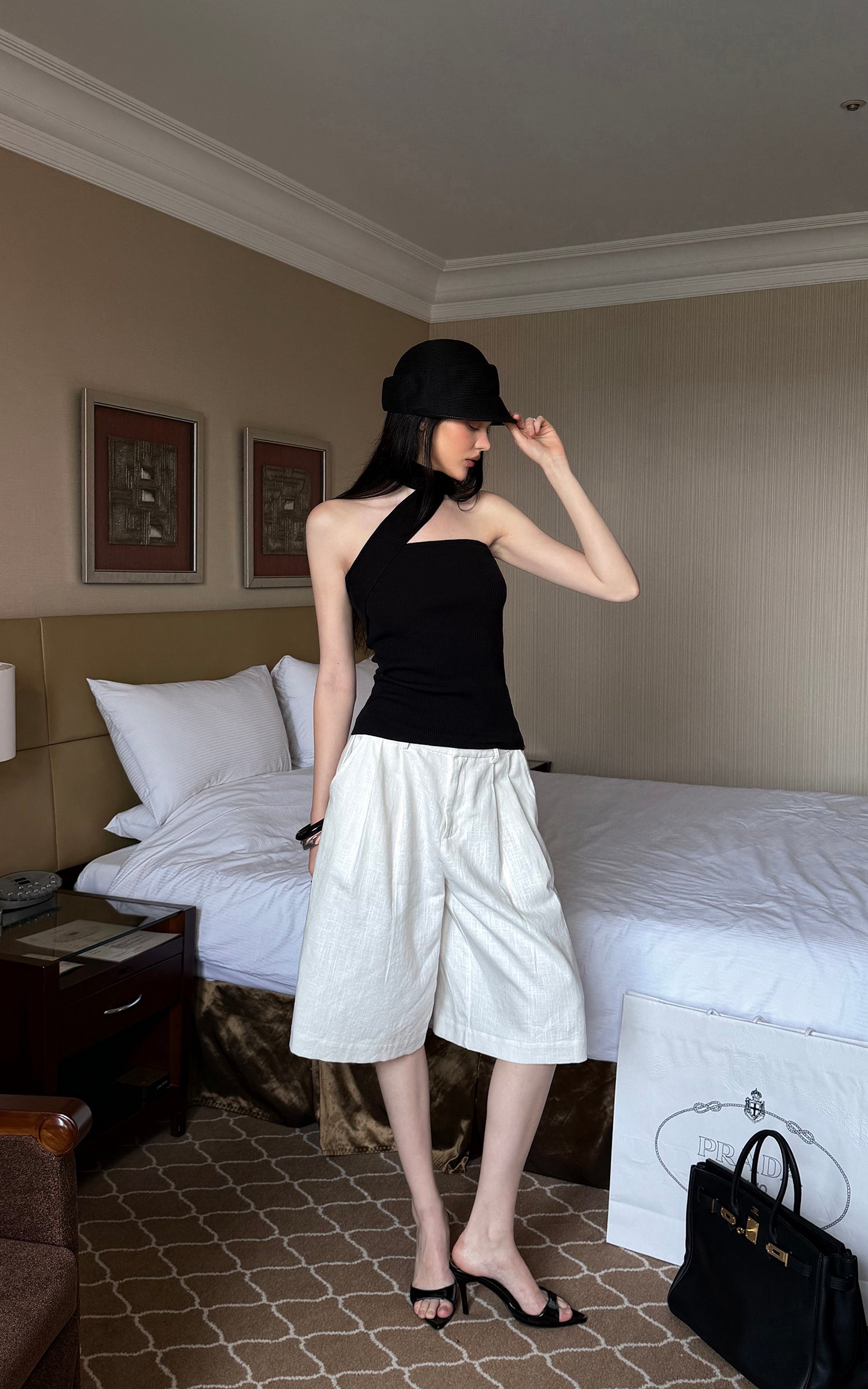 0122stepll Ribbon Halter Strapless Top