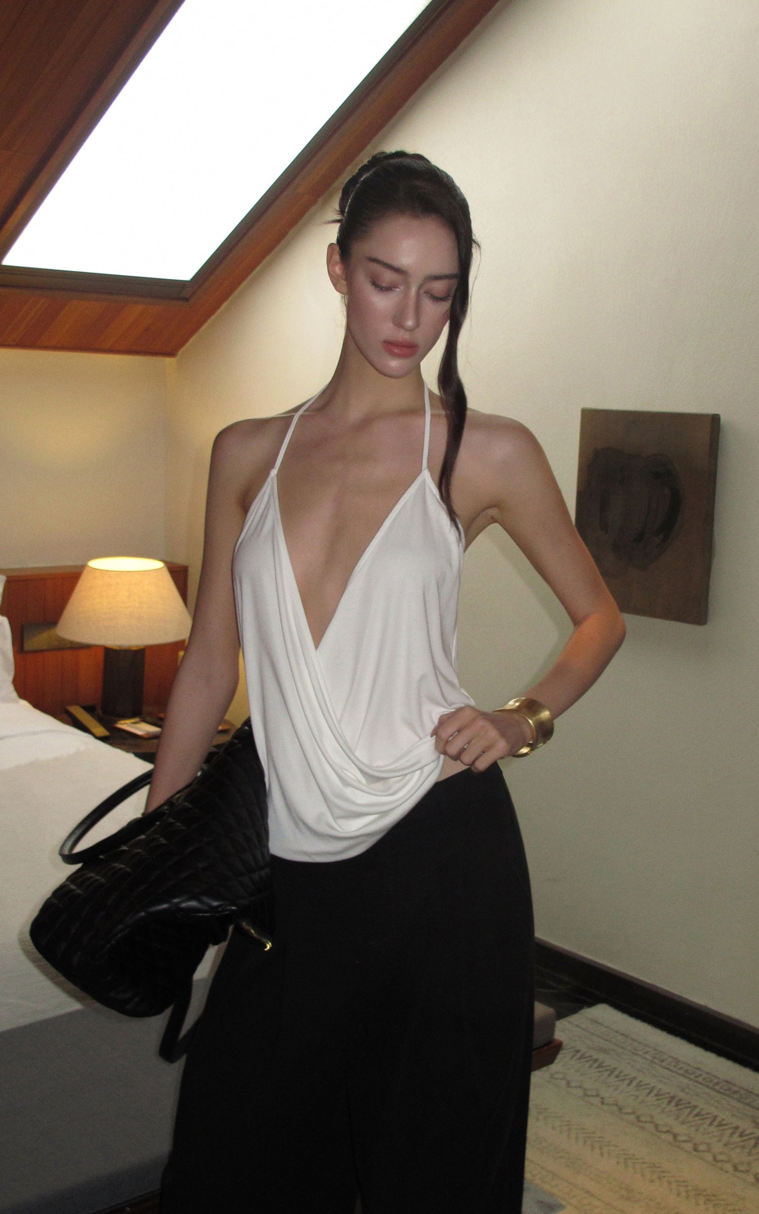 0122stepll Haut halter drapé blanc