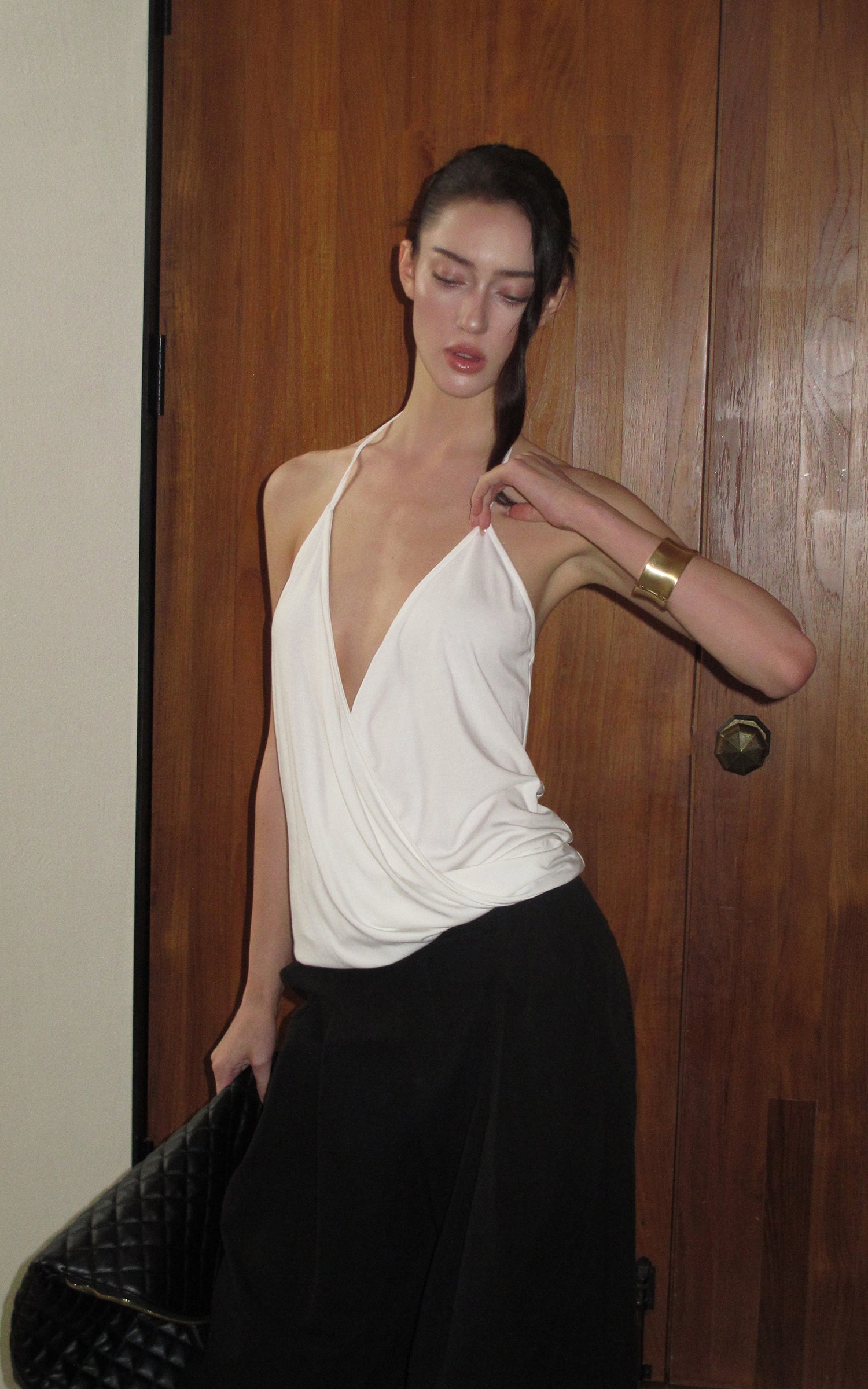 0122stepll Haut halter drapé blanc
