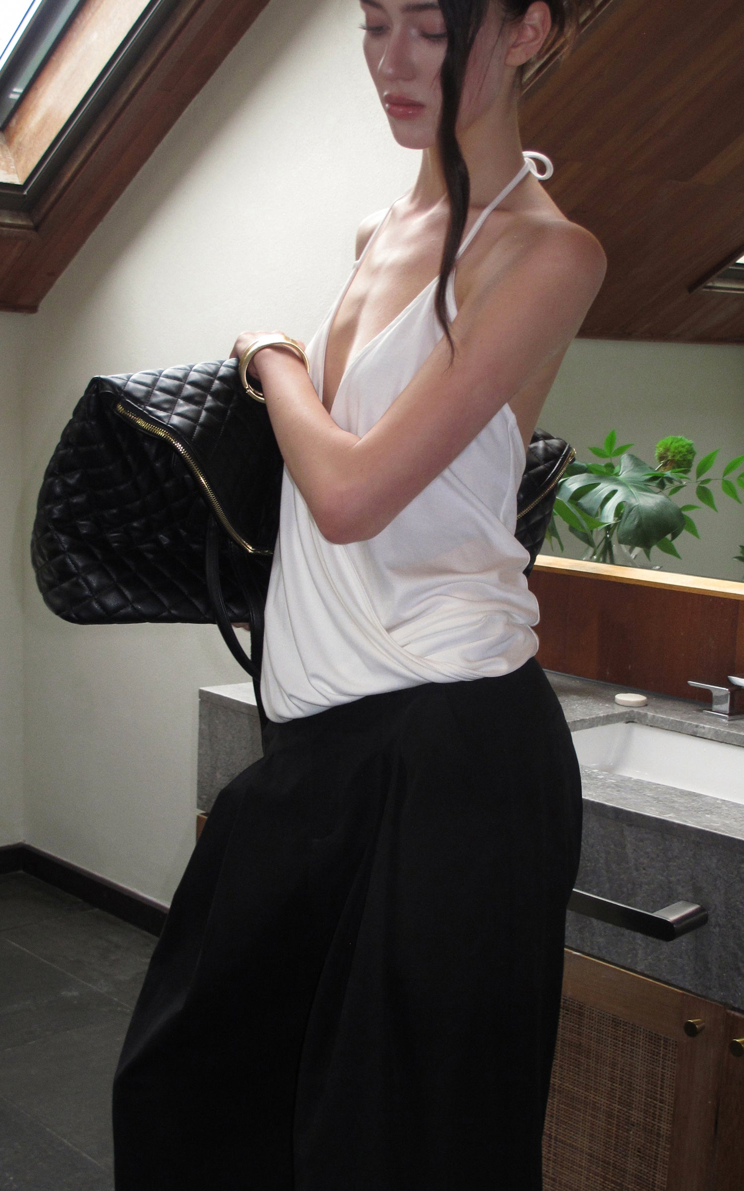 0122stepll Haut halter drapé blanc