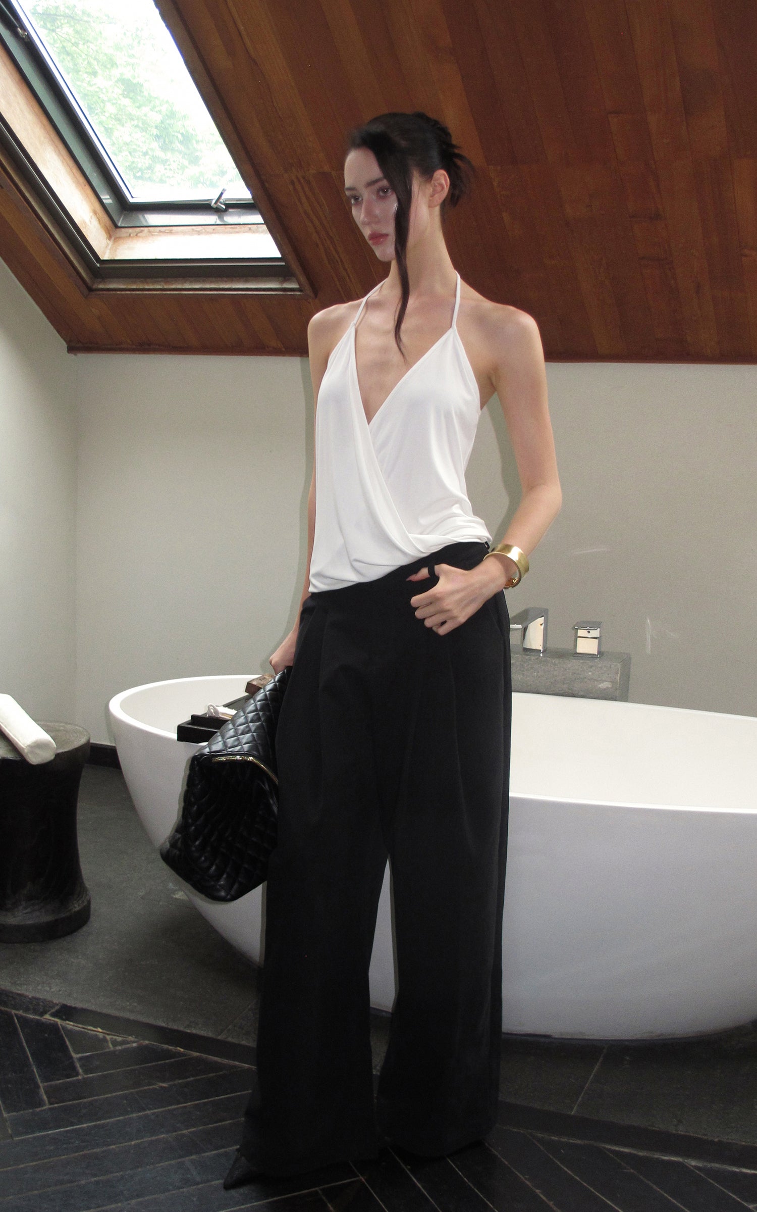 0122stepll Haut halter drapé blanc