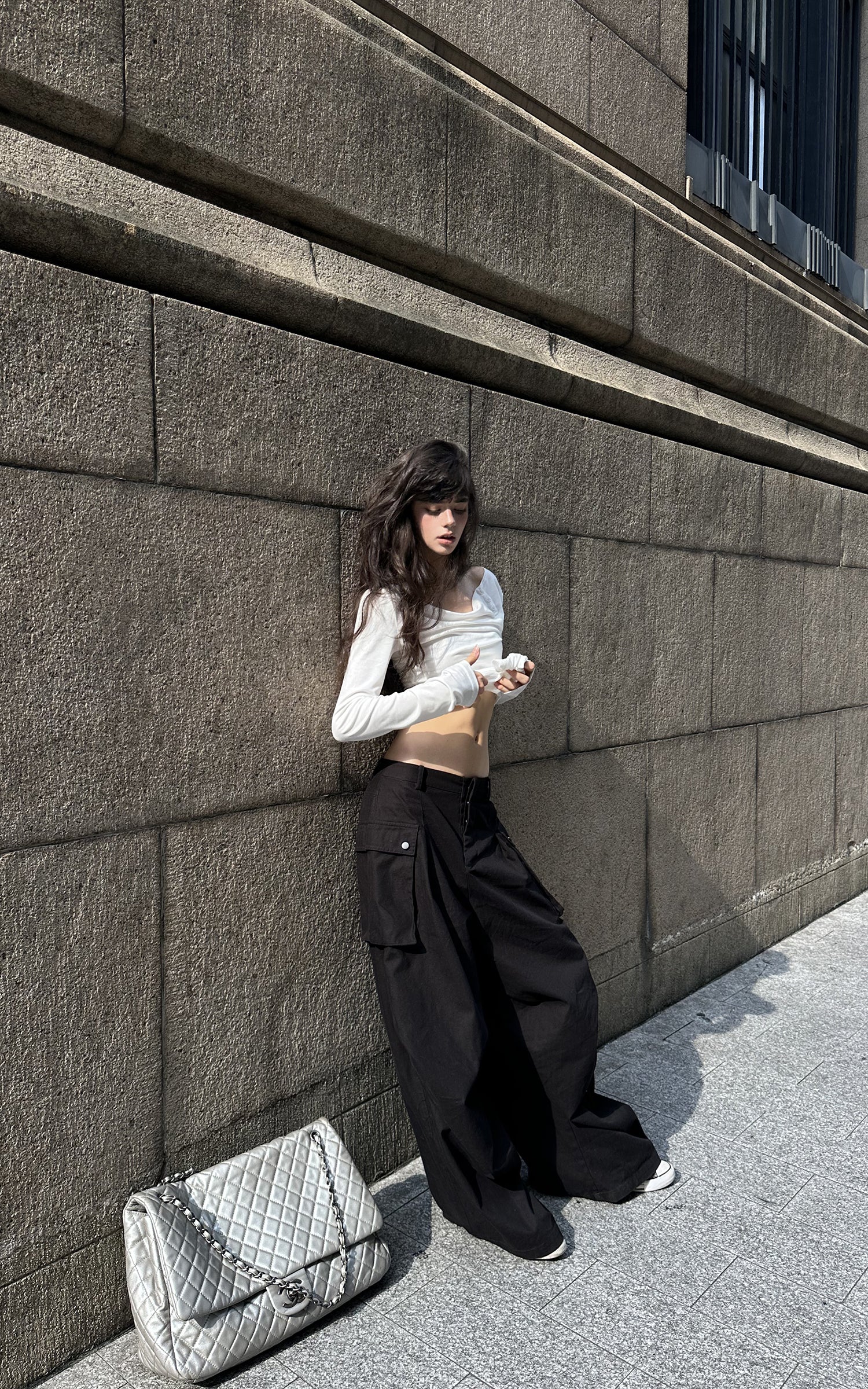 WARDEN EDGE Draped Off-Shoulder Ruched Long Sleeve Top