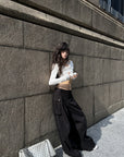WARDEN EDGE Obsidian Sculpted Utility Oversized Wide-Leg Cargo Pants