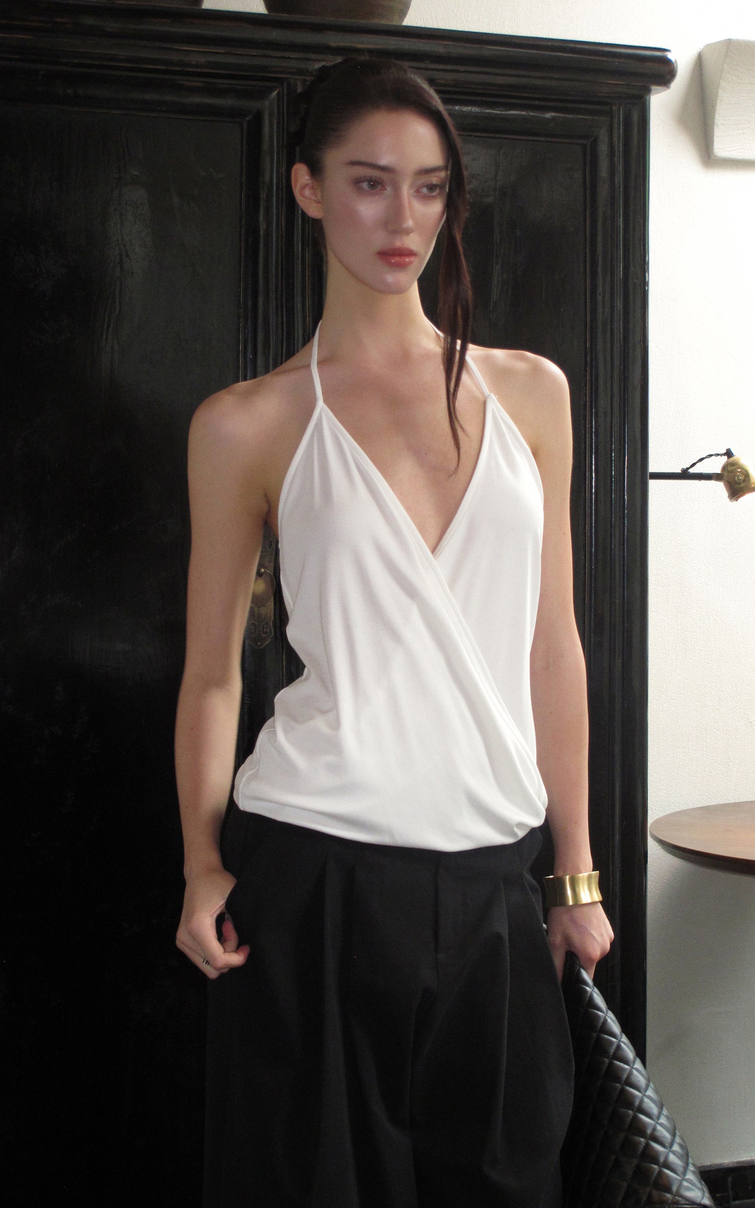 0122stepll Haut halter drapé blanc