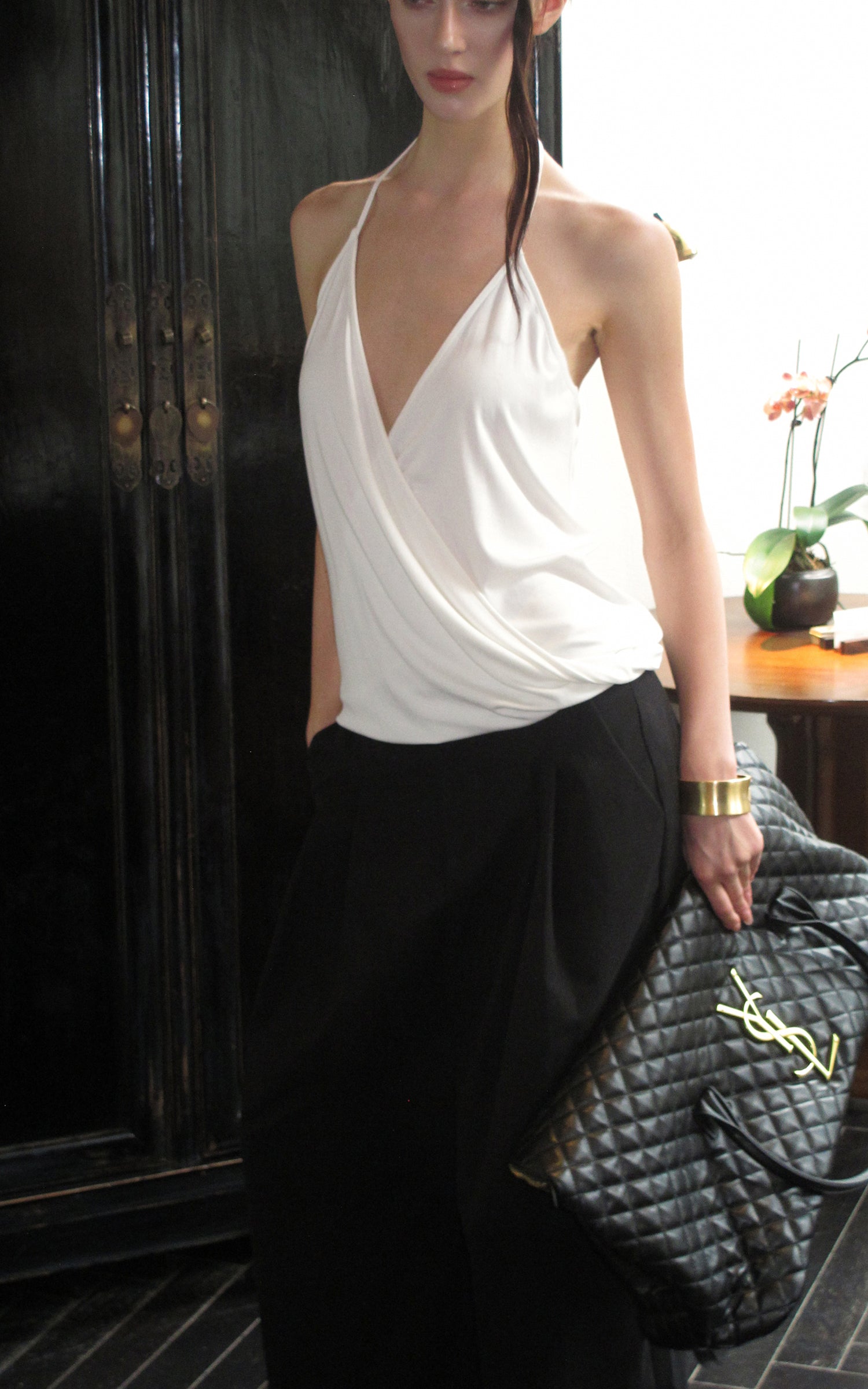 0122stepll Haut halter drapé blanc