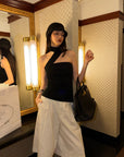 0122stepll Pleated Wide-Leg Capri Pants