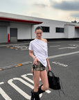 0122stepll Little Devil Asymmetric One Shoulder Ruched Top