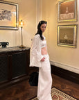 0122stepll Relaxed Linen Suit Set Blazer Pants & Wrap Skirt Overlay
