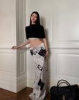 0122stepll Newspaper Print Low-Rise Maxi Skirt