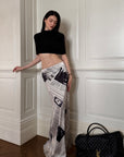 0122stepll Newspaper Print Low-Rise Maxi Skirt