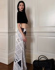 0122stepll Newspaper Print Low-Rise Maxi Skirt