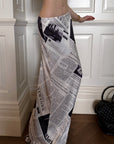 0122stepll Newspaper Print Low-Rise Maxi Skirt