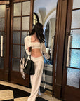 0122stepll Relaxed Linen Suit Set Blazer Pants & Wrap Skirt Overlay