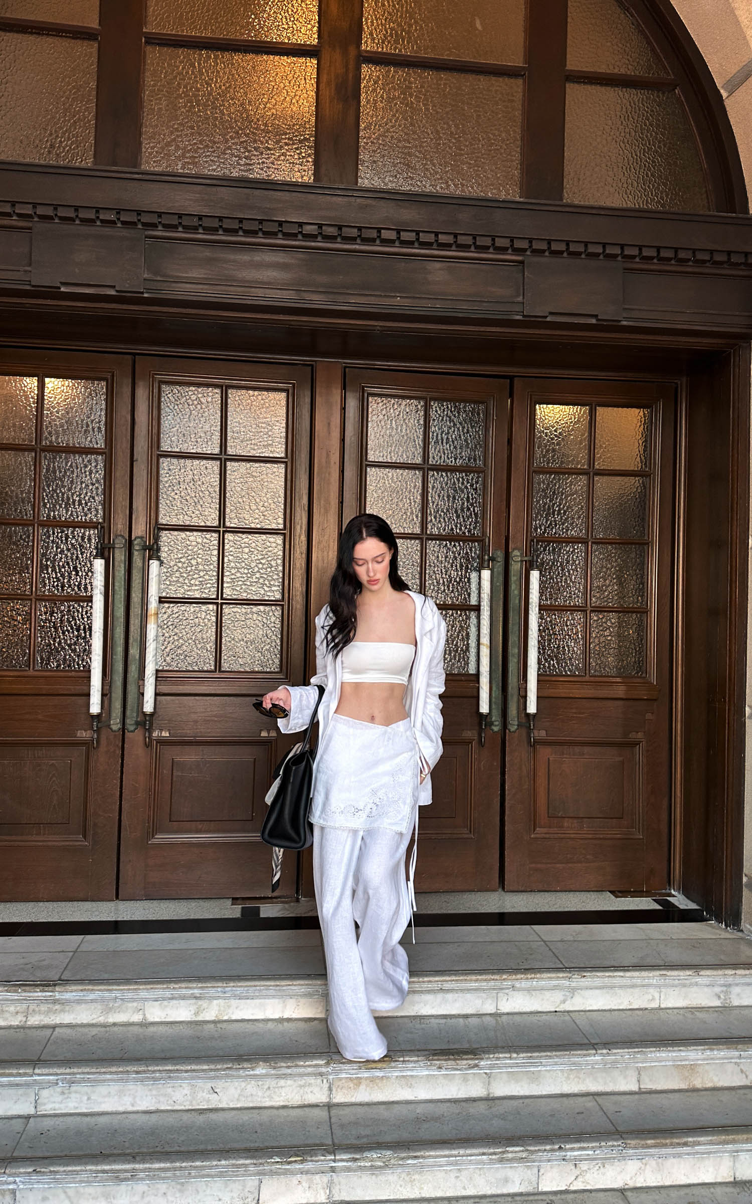0122stepll Relaxed Linen Suit Set Blazer Pants &amp; Wrap Skirt Overlay