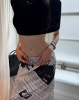 0122stepll Newspaper Print Low-Rise Maxi Skirt