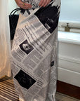 0122stepll Newspaper Print Low-Rise Maxi Skirt