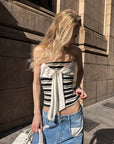 0122stepll Contrast Scarf Stripe Tube Top