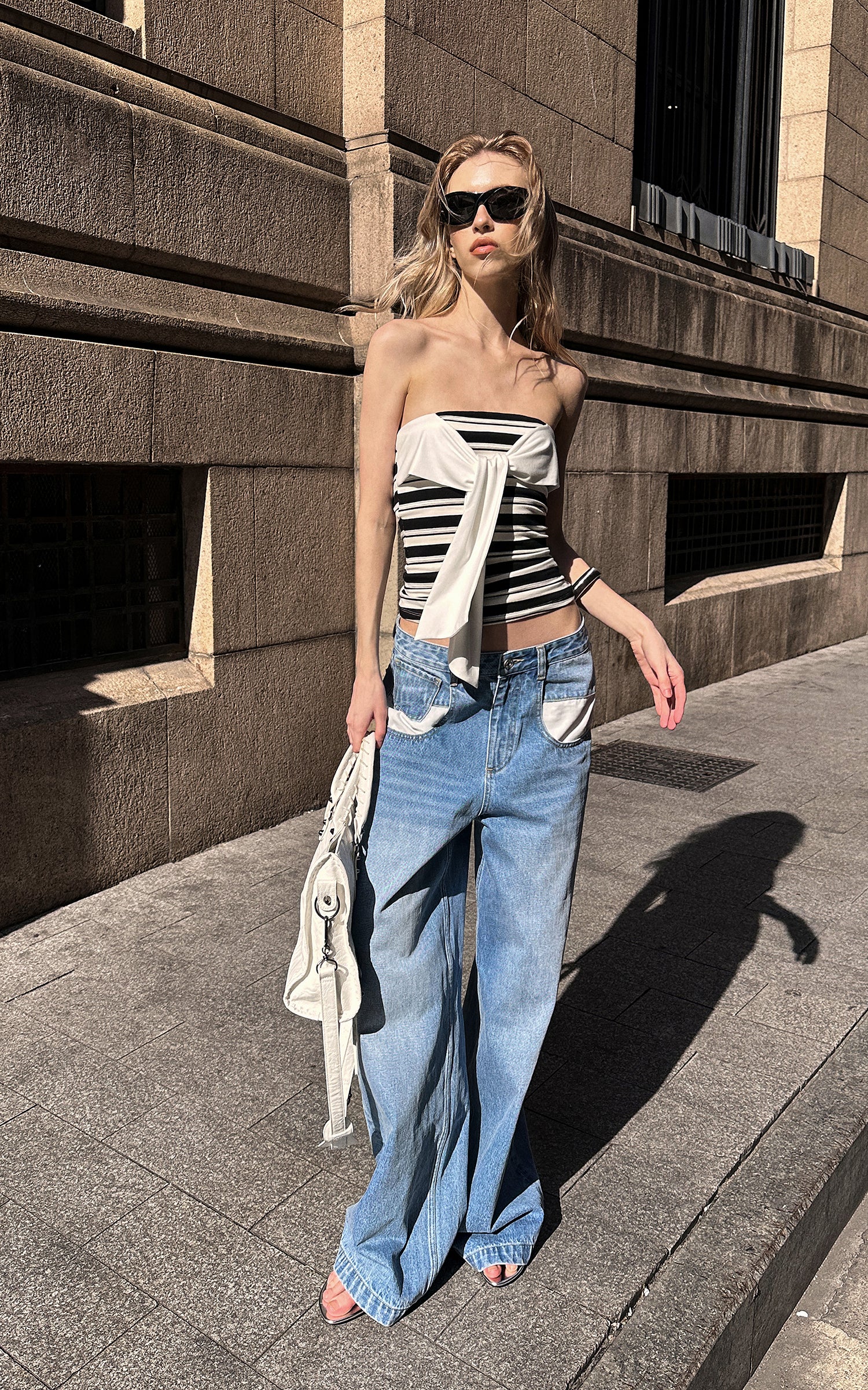 0122stepll Contrast Pocket Wide-Leg Denim Pants