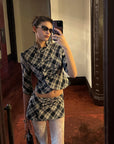 0122stepll Plaid Cropped Top & Mini Skirt Set