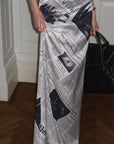 0122stepll Newspaper Print Low-Rise Maxi Skirt