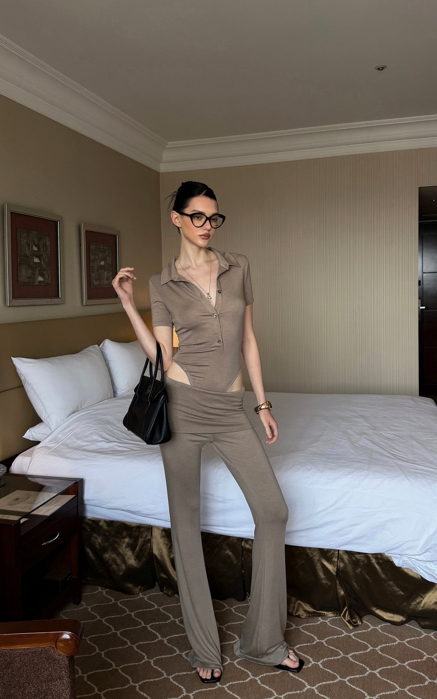 0122stepll Ensemble Body Polo &amp; Pantalon Évasé