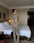 0122stepll Ensemble Body Polo & Pantalon Évasé