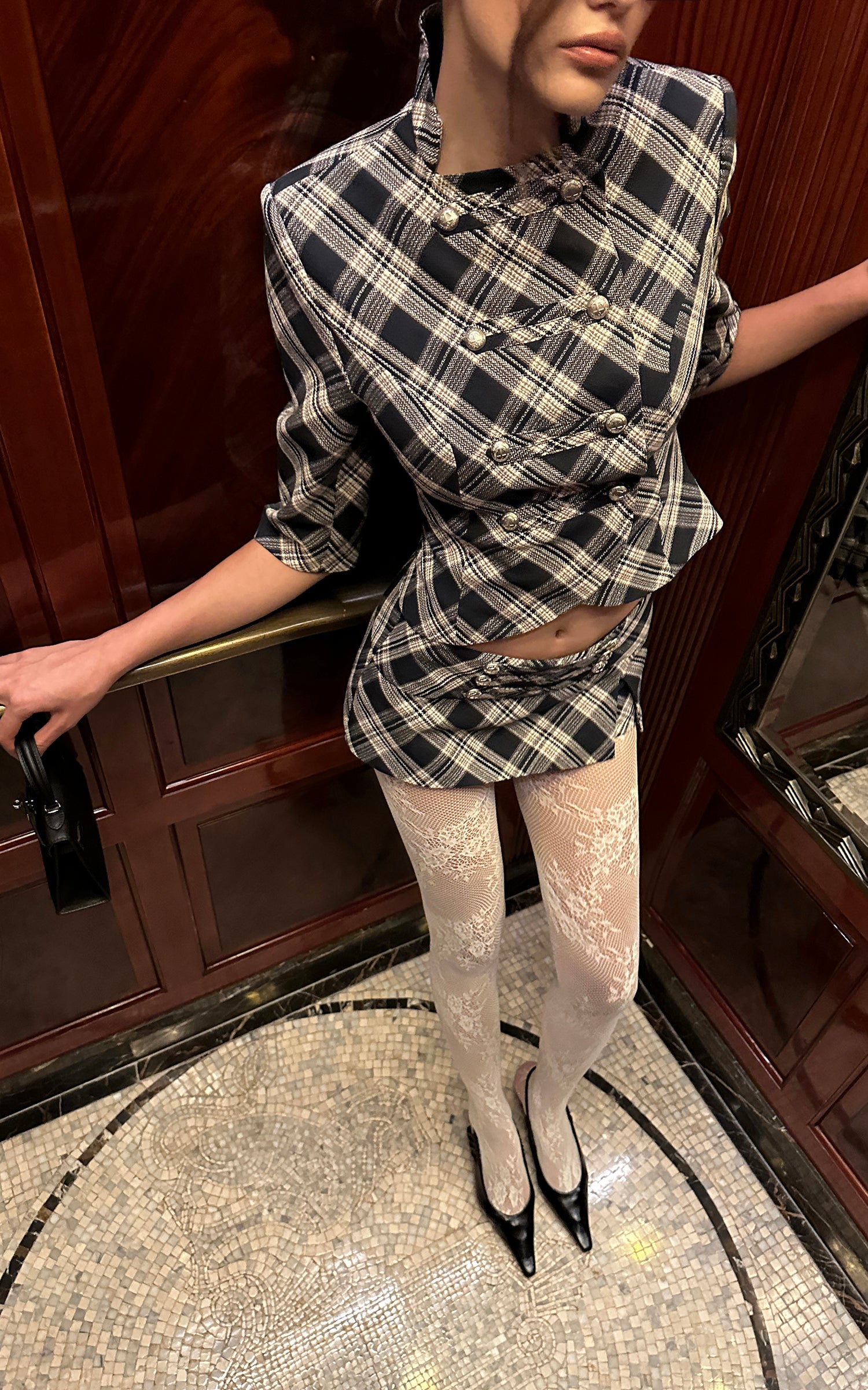 0122stepll Plaid Cropped Top &amp; Mini Skirt Set