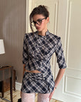 0122stepll Plaid Cropped Top & Mini Skirt Set
