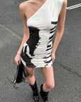 0122stepll Robe courte asymétrique à imprimé pinceau