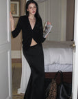 0122stepll Low-Rise Satin Mermaid Maxi Skirt