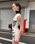 0122stepll Robe courte asymétrique à imprimé pinceau