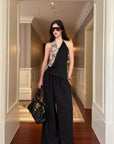 0122stepll Leopard Contrast Draped Halter Top