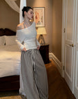 0122stepll Stripe Halter Top & Wide Leg Pants Set