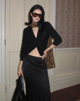 0122stepll Low-Rise Satin Mermaid Maxi Skirt