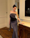 0122stepll Ensemble haut tube drapé asymétrique & jupe longue