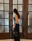 0122stepll Leopard Contrast Draped Halter Top