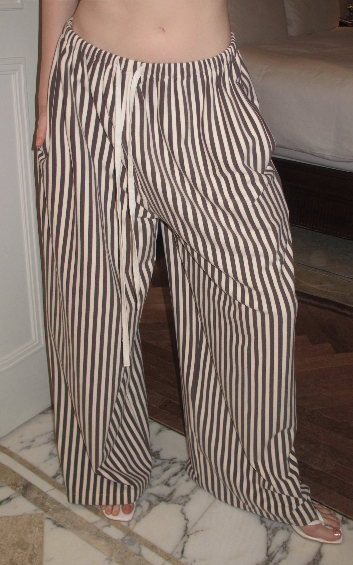 0122stepll Stripe Halter Top &amp; Wide Leg Pants Set