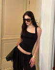 0122stepll Floral Lace Panel Racerback Tank Top