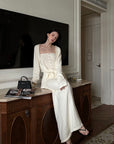0122stepll Tie-Front Cardigan Button Knit Vest Maxi Skirt Set