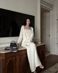 0122stepll Tie-Front Cardigan Button Knit Vest Maxi Skirt Set