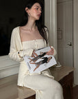 0122stepll Tie-Front Cardigan Button Knit Vest Maxi Skirt Set