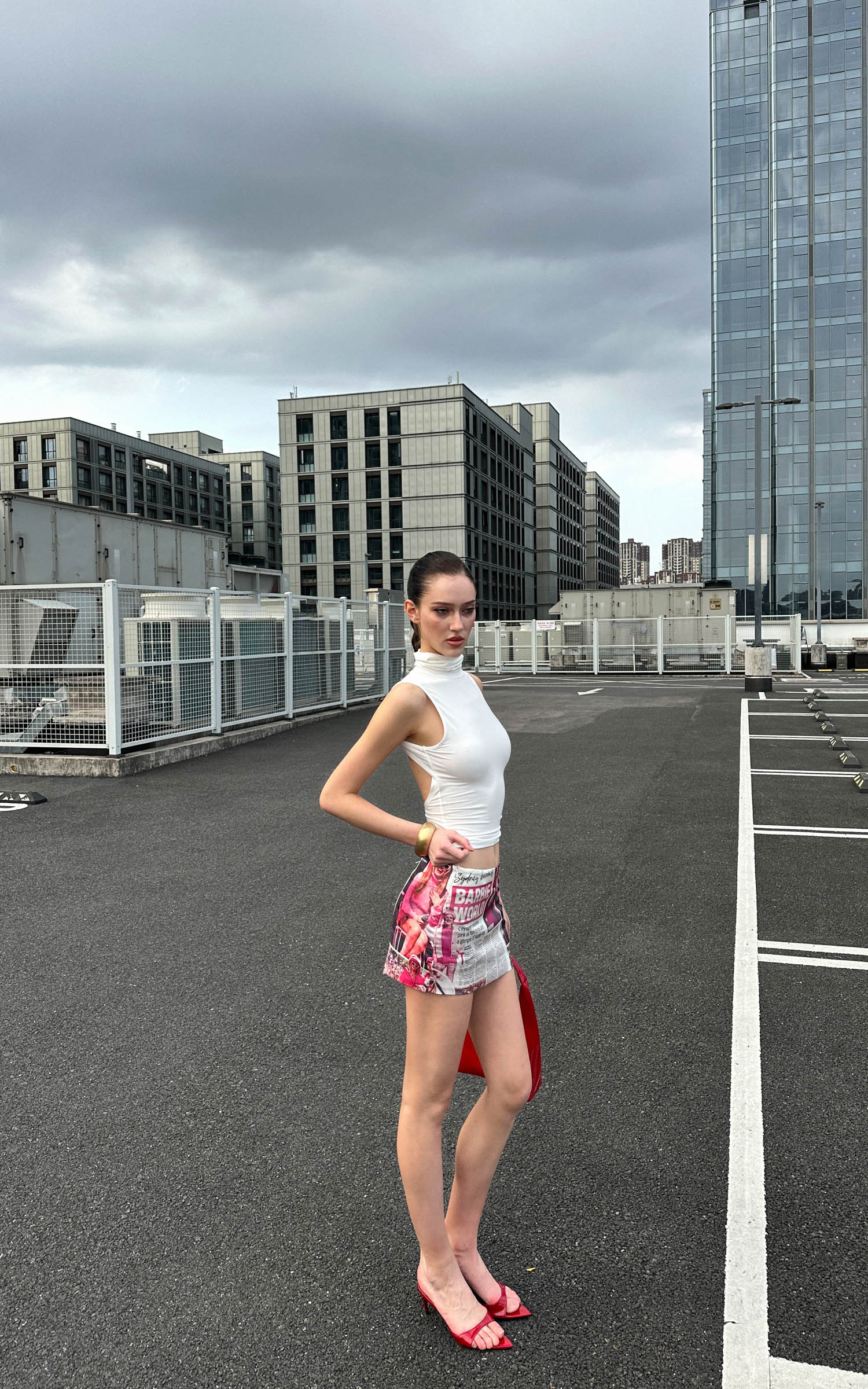 0122stepll Barbie World Newspaper Print Mini Skirt