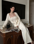 0122stepll Tie-Front Cardigan Button Knit Vest Maxi Skirt Set