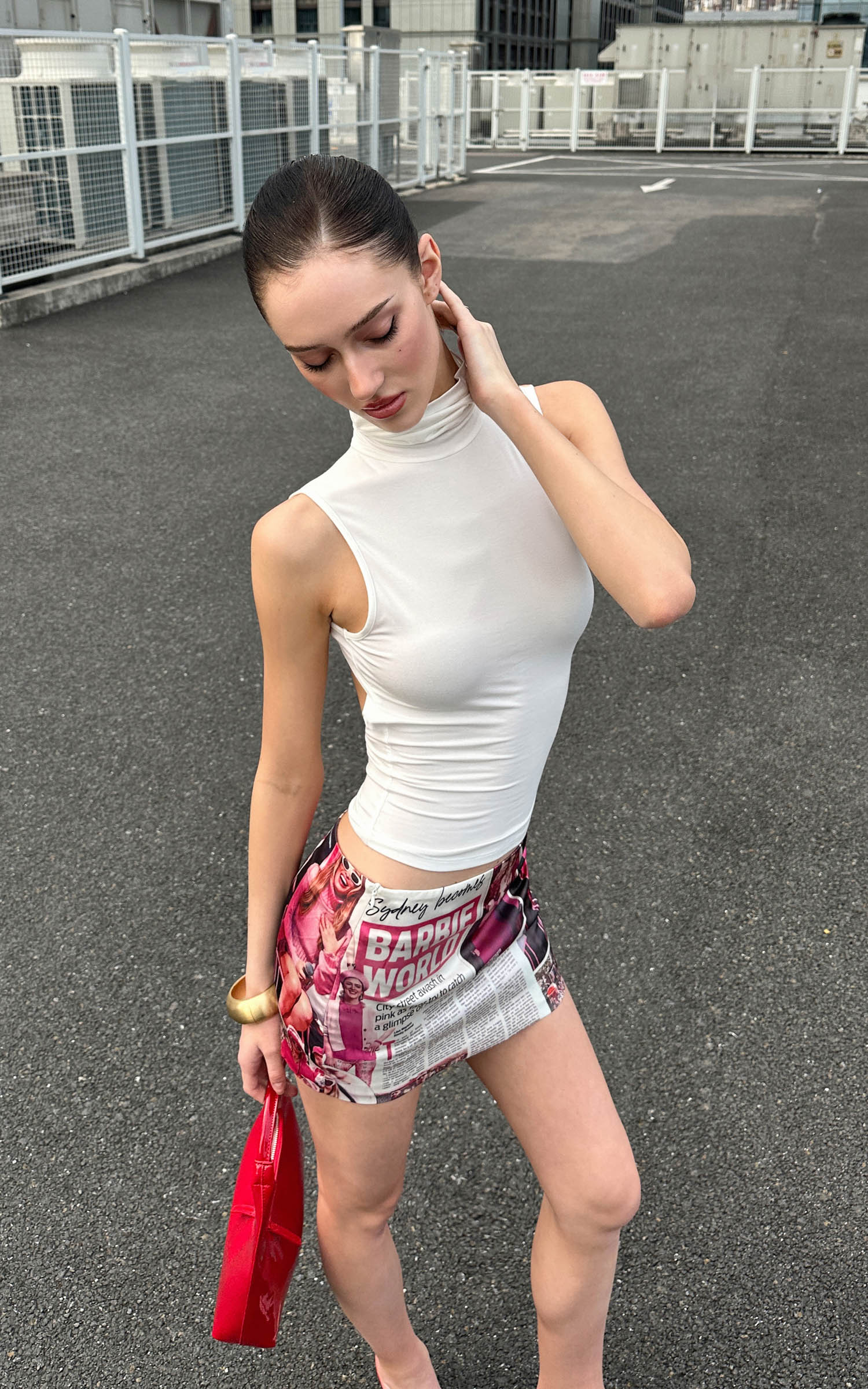 0122stepll Barbie World Newspaper Print Mini Skirt