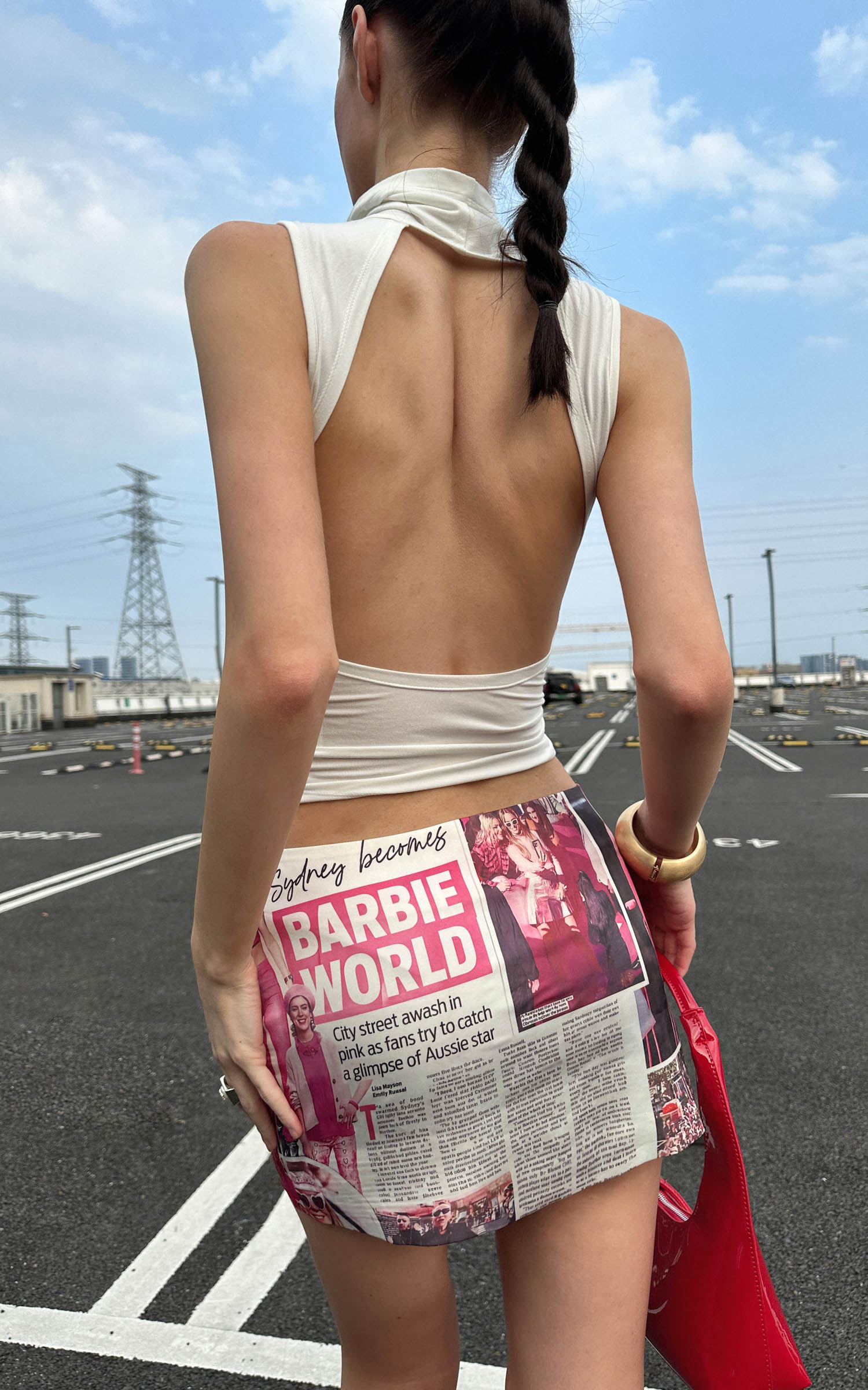 0122stepll Barbie World Newspaper Print Mini Skirt