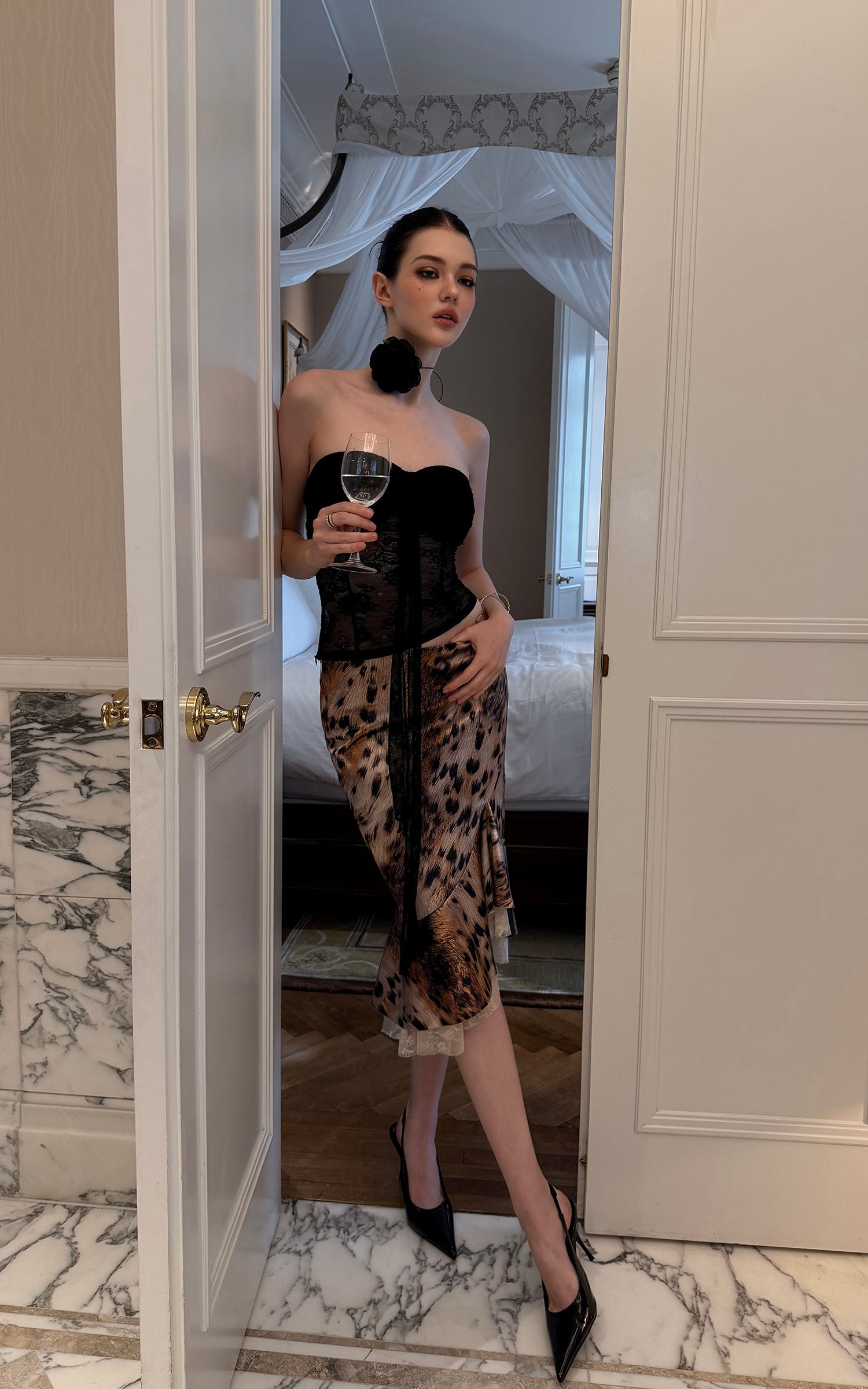 0122stepll Wild Instinct Leopard Ruffle Midi Skirt